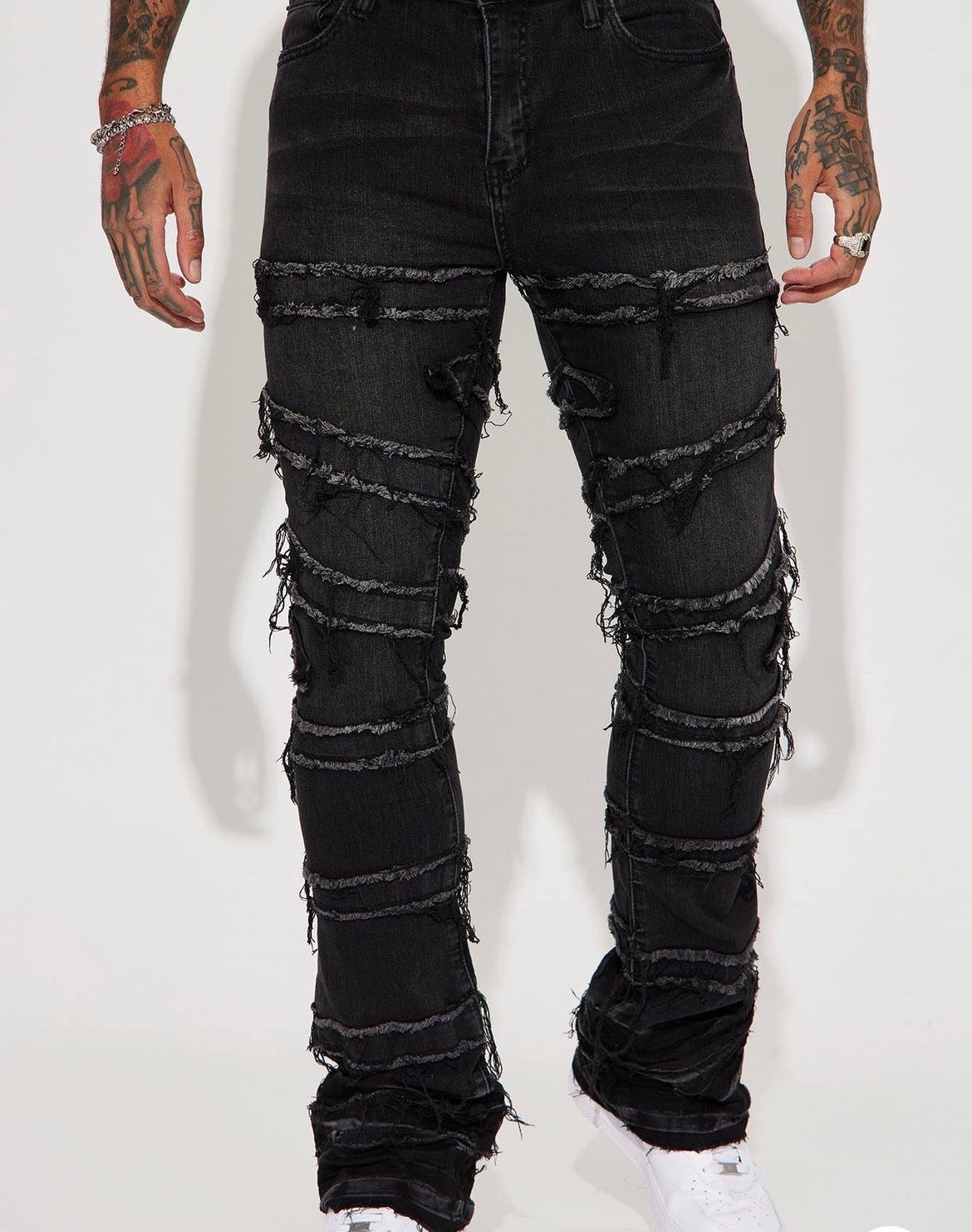 Stacked Black Flare Jeans