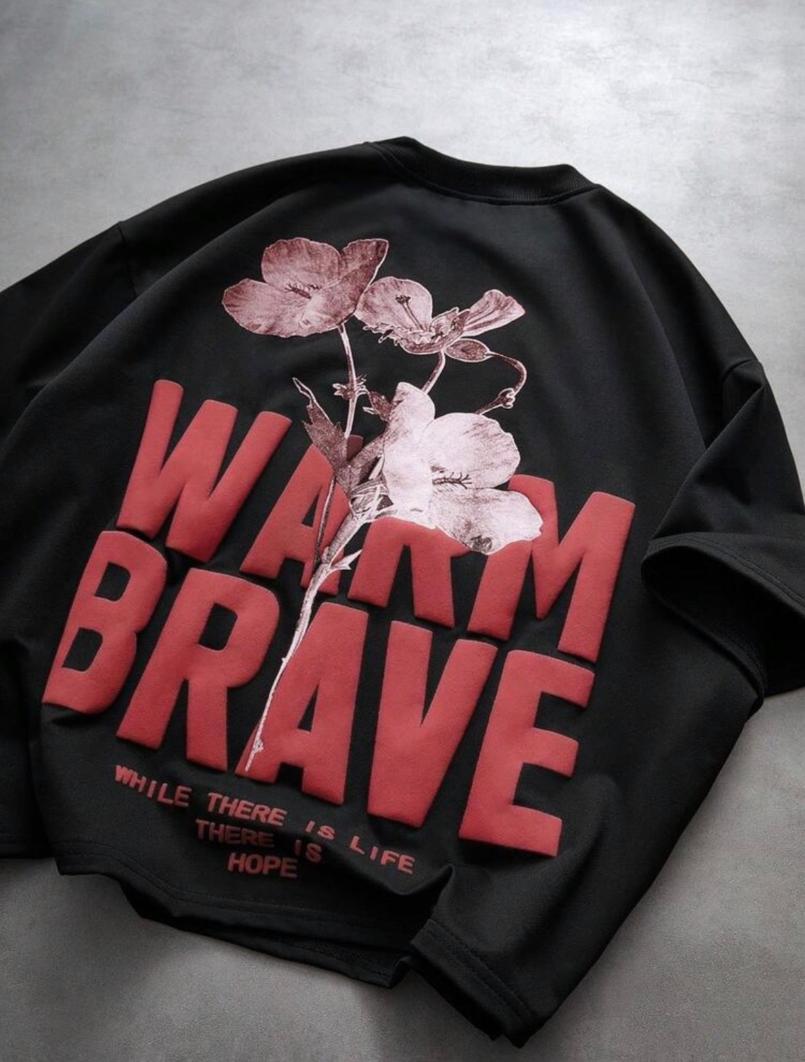Warm Brave Red Letter Black T-Shirt