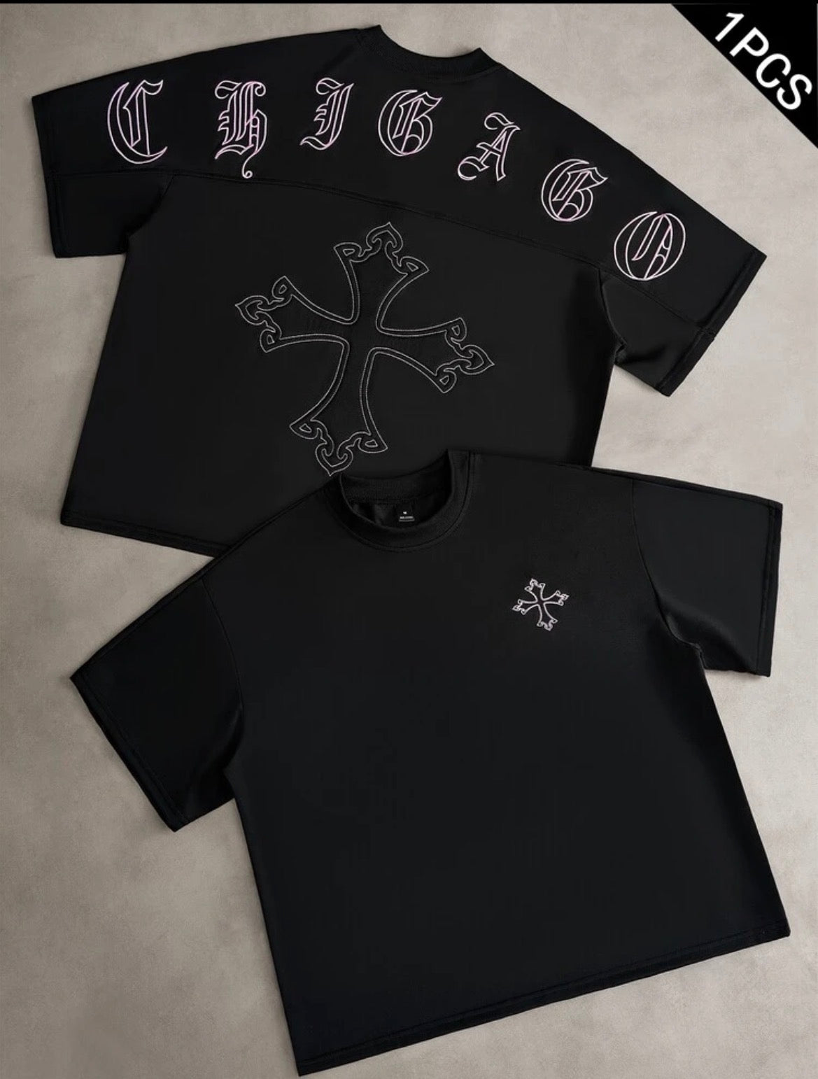 Pink Cross Black T-Shirt