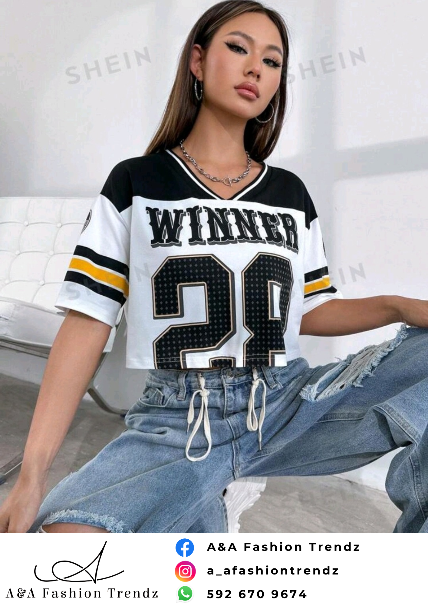Black Cropped Number Tee
