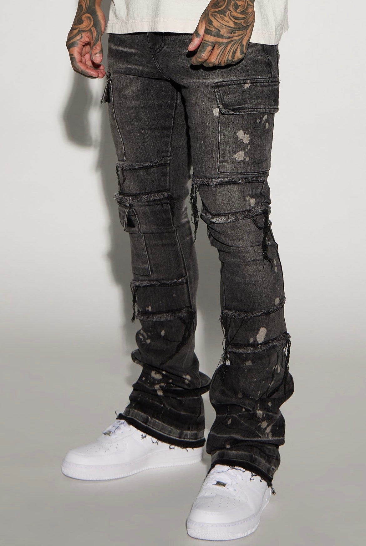 Stacked Cargo Skinny Jean Black Washed