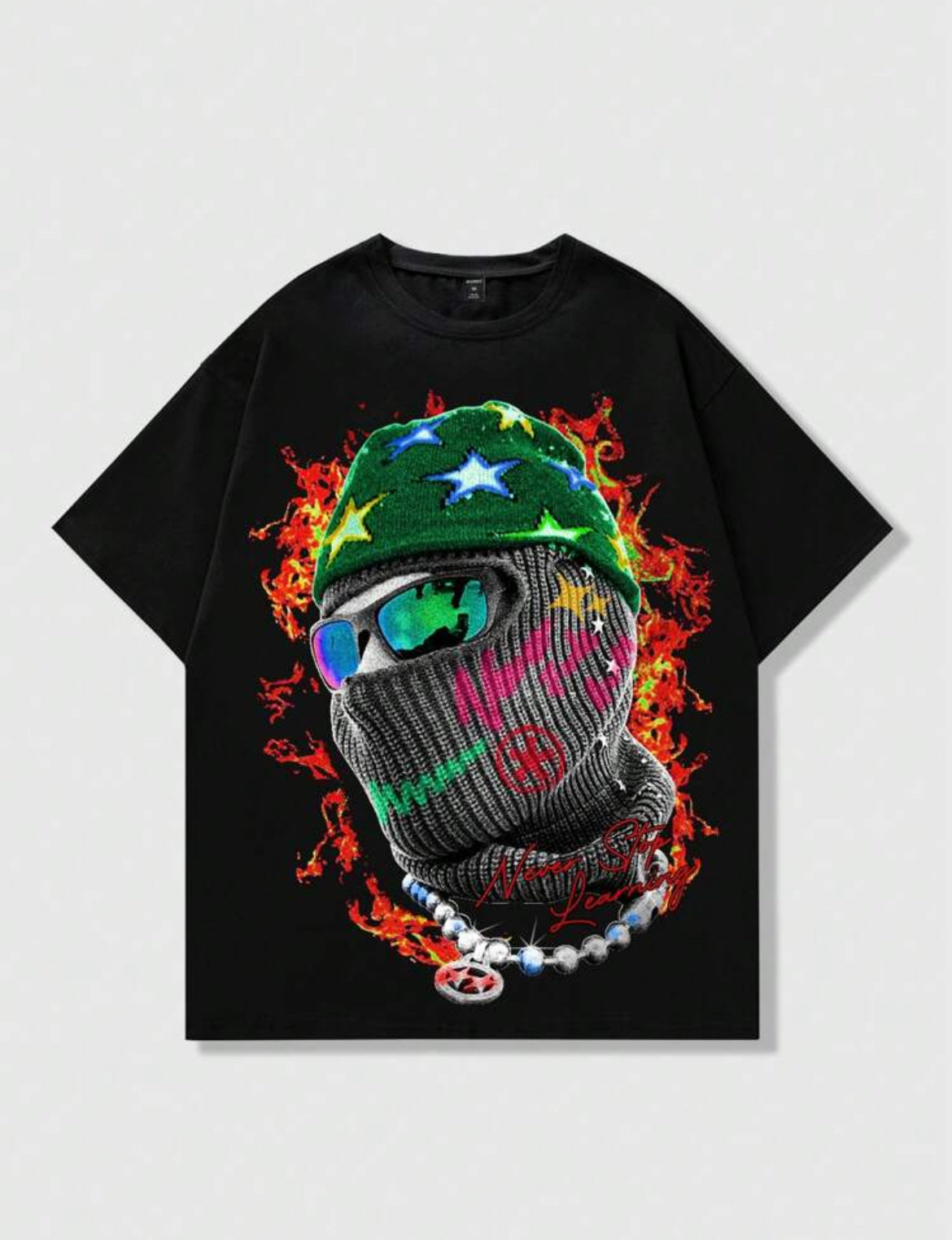 Flame Face Ski Mask Black T-Shirt