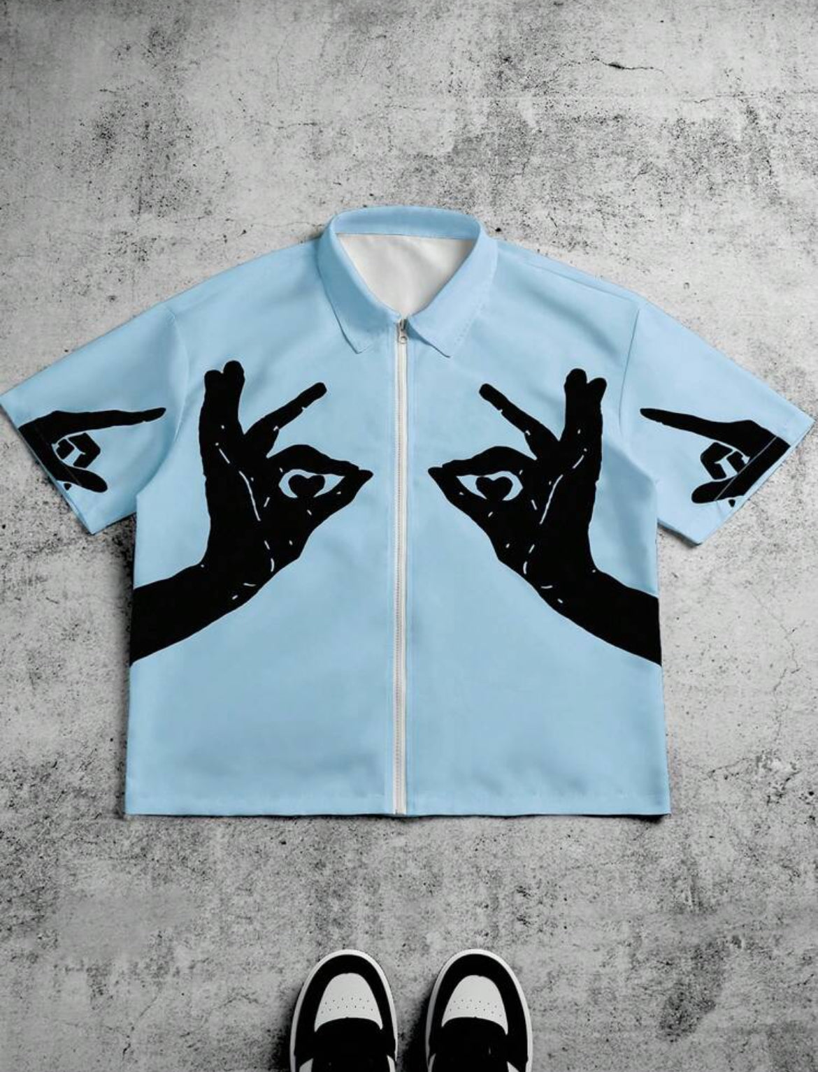 Zipper Hand Sign Blue Shirt