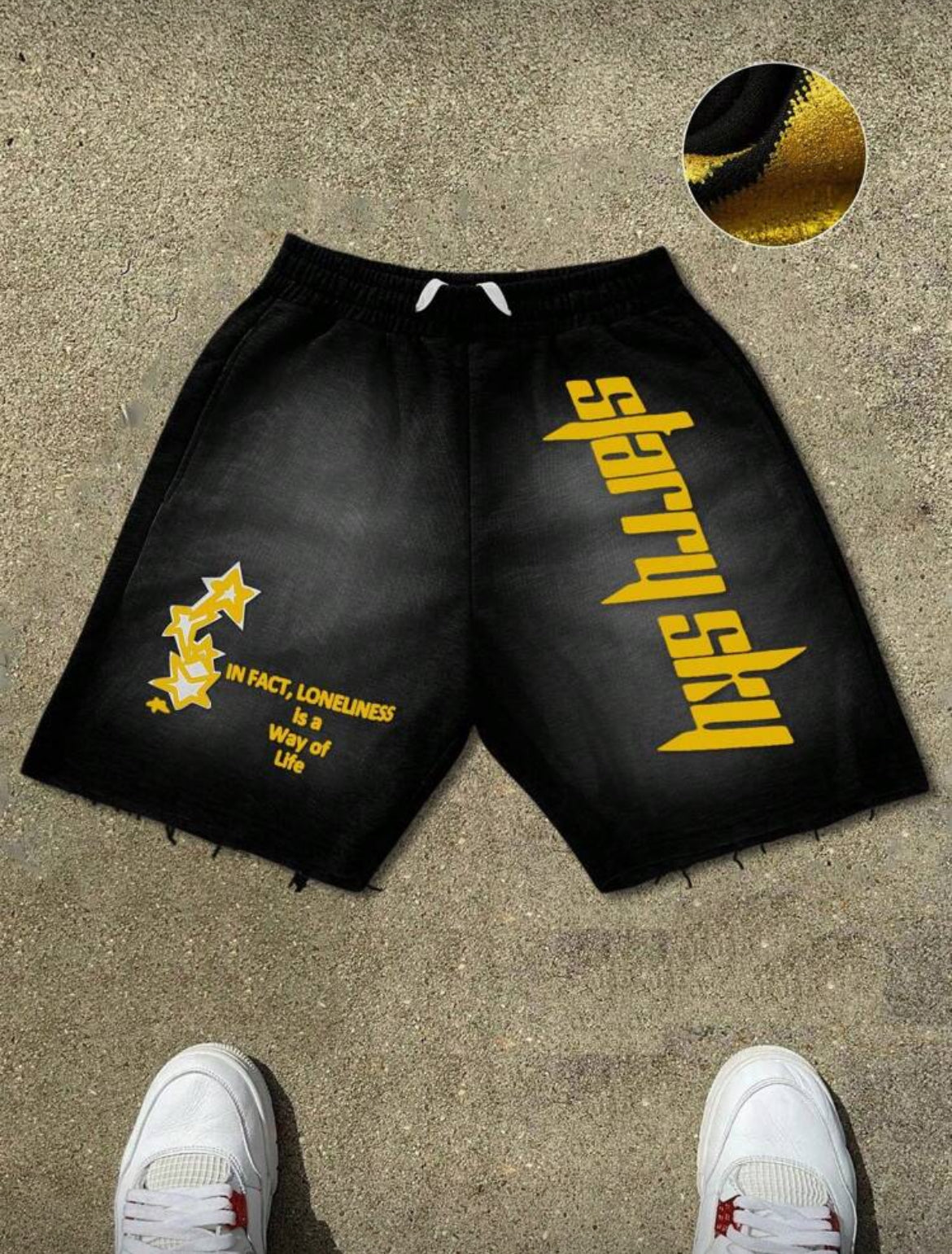 Men Black Yellow Glitter Shorts
