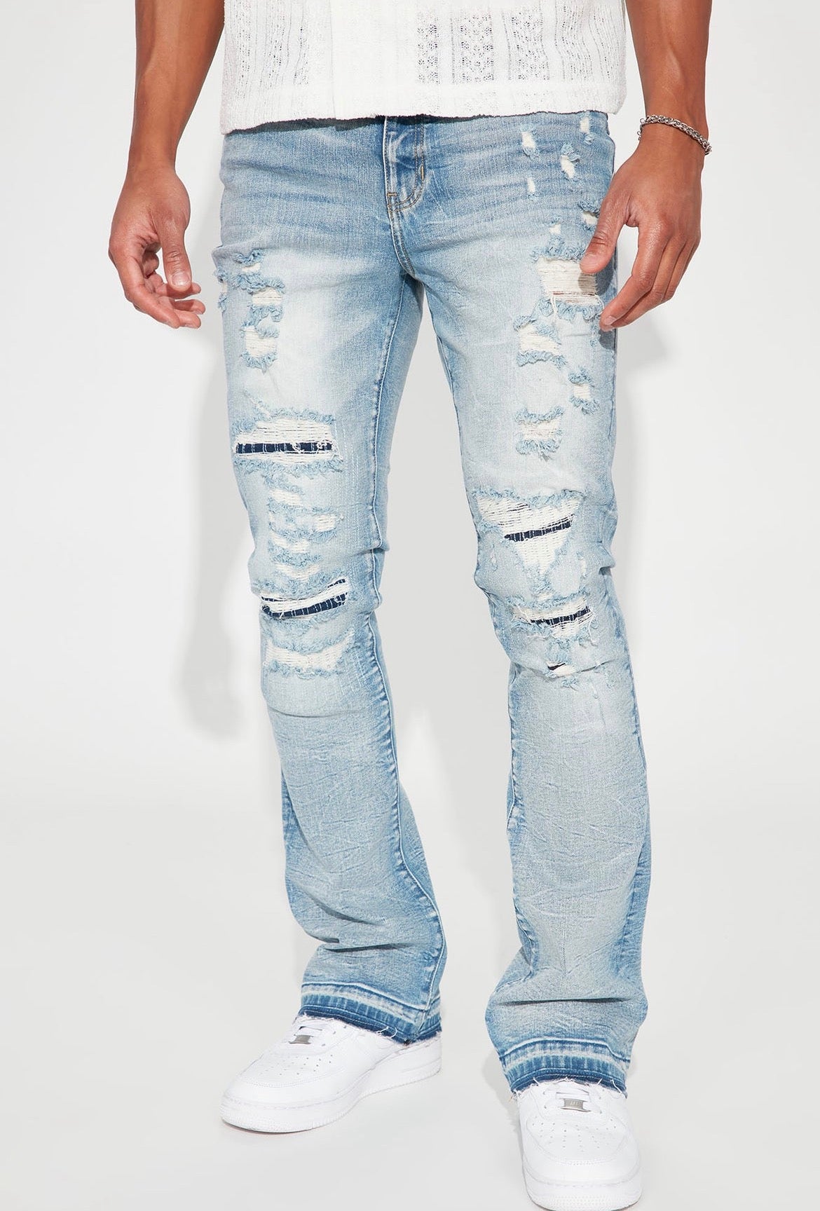 Slim Stacked Flare Jeans Blue