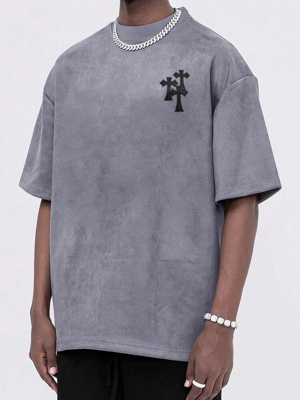 Men Cross Suede Embroidery Grey
