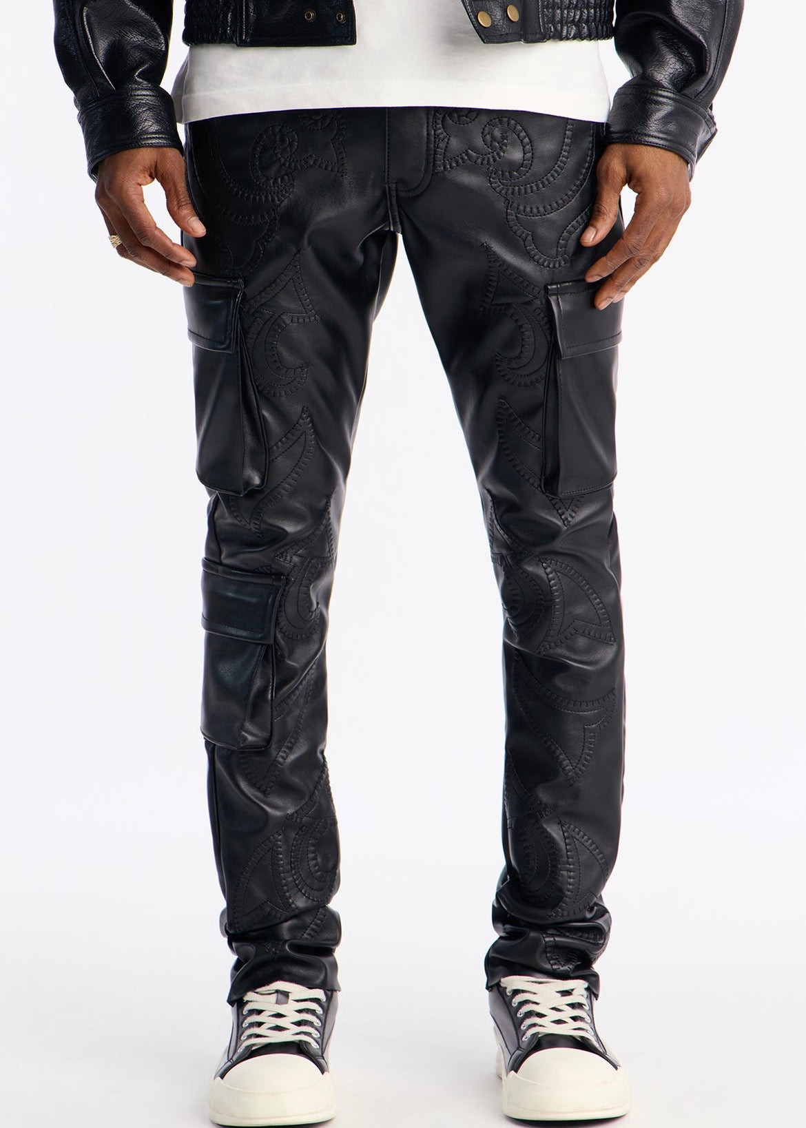 Cargo Leather Pants Black