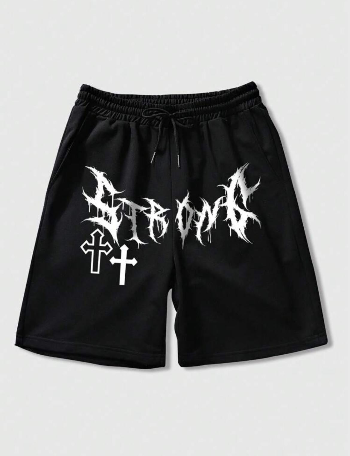 Men Goth Cross Black Shorts