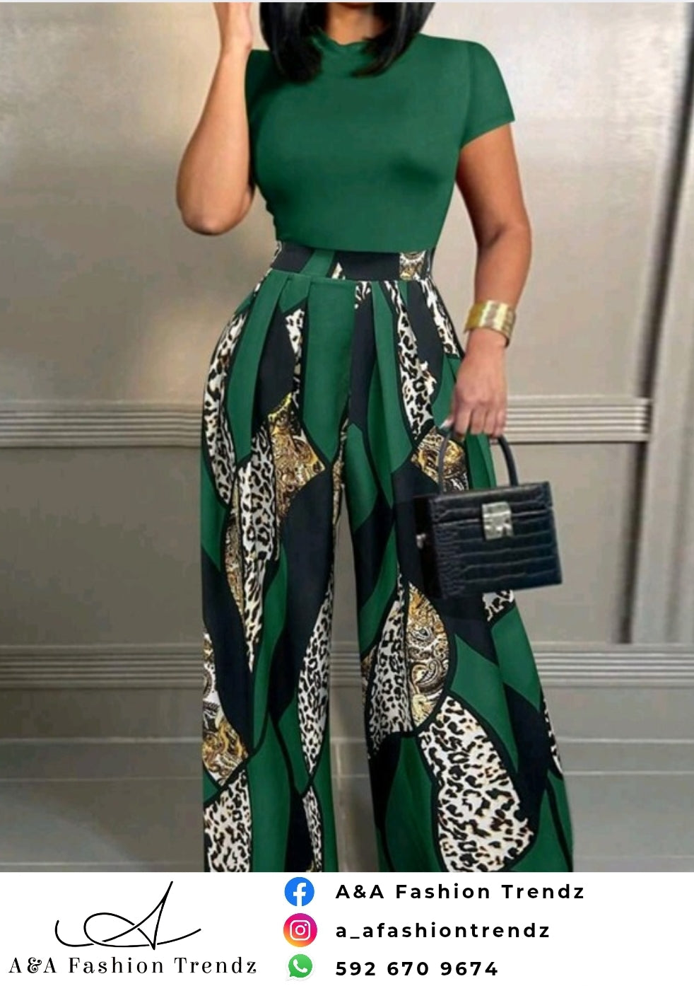 Green Print Two Piece