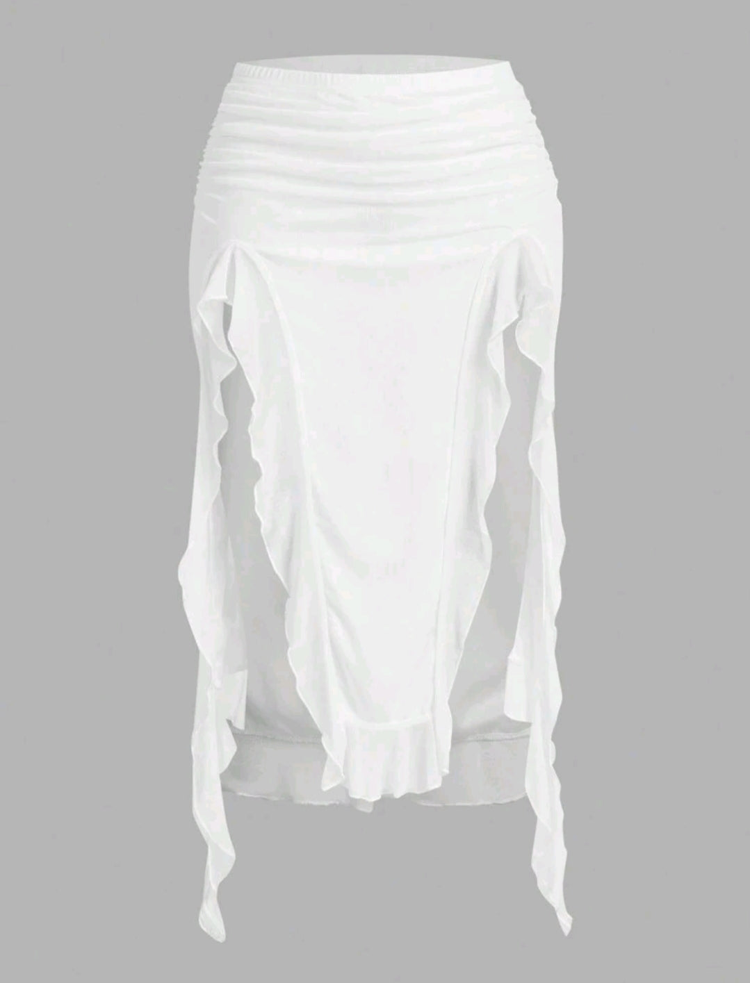 Long White Slit Ruffle Skirt