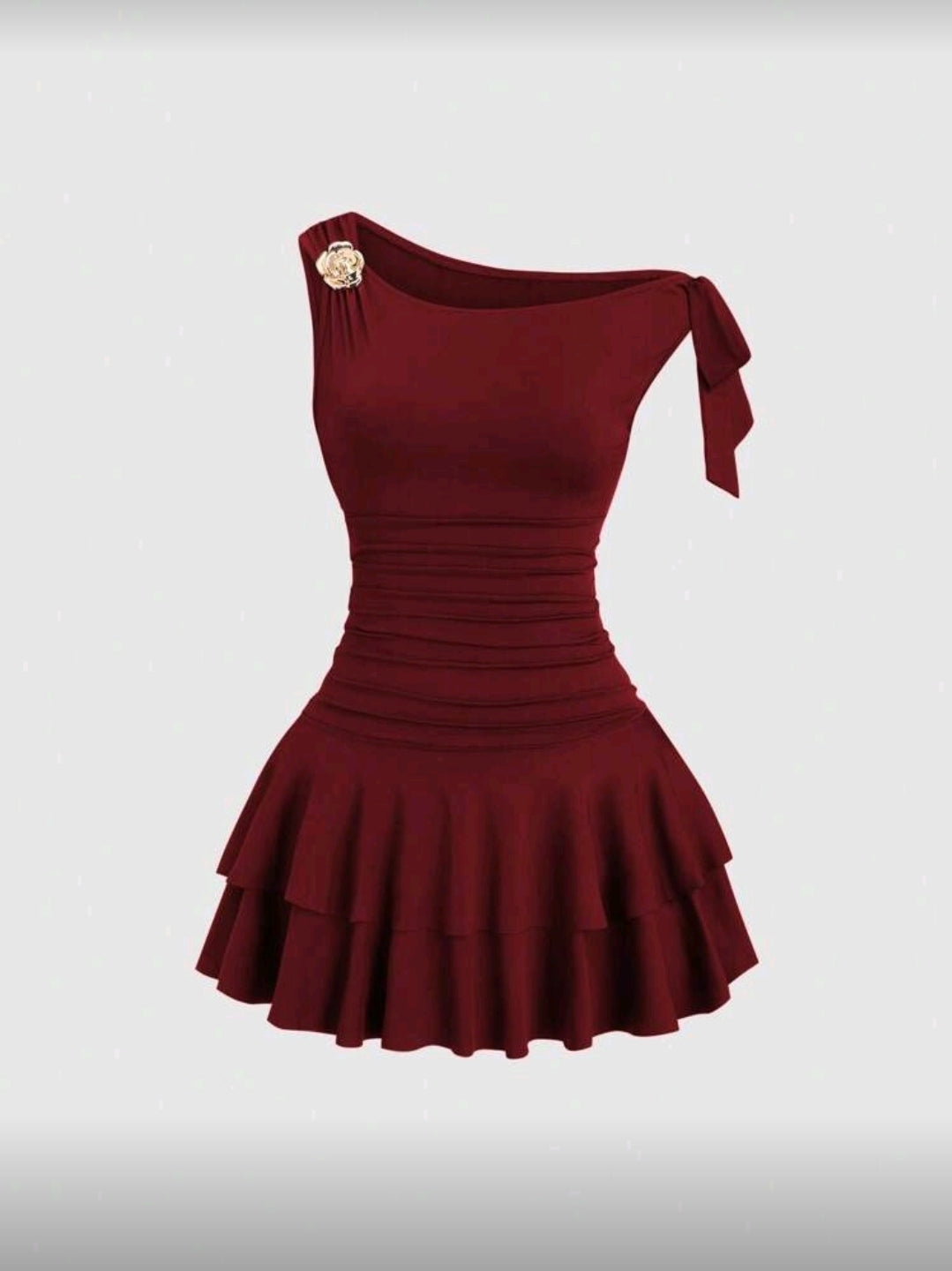 Gold Flower Burgundy Dress