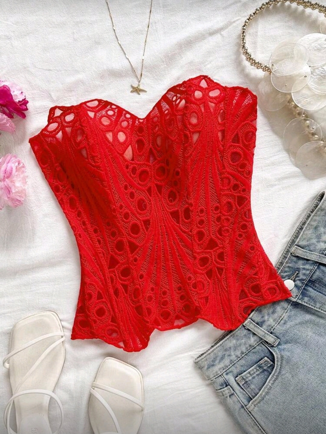 Red Lace Romper