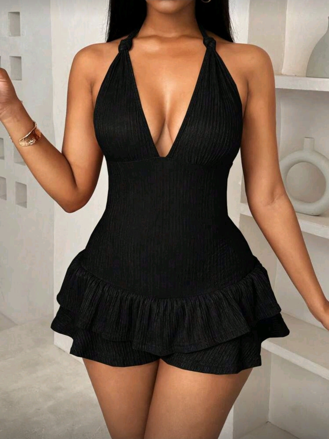 Black Ruffle Romper