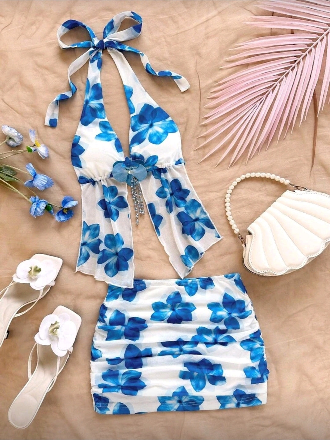 Blue Floral Two Piece