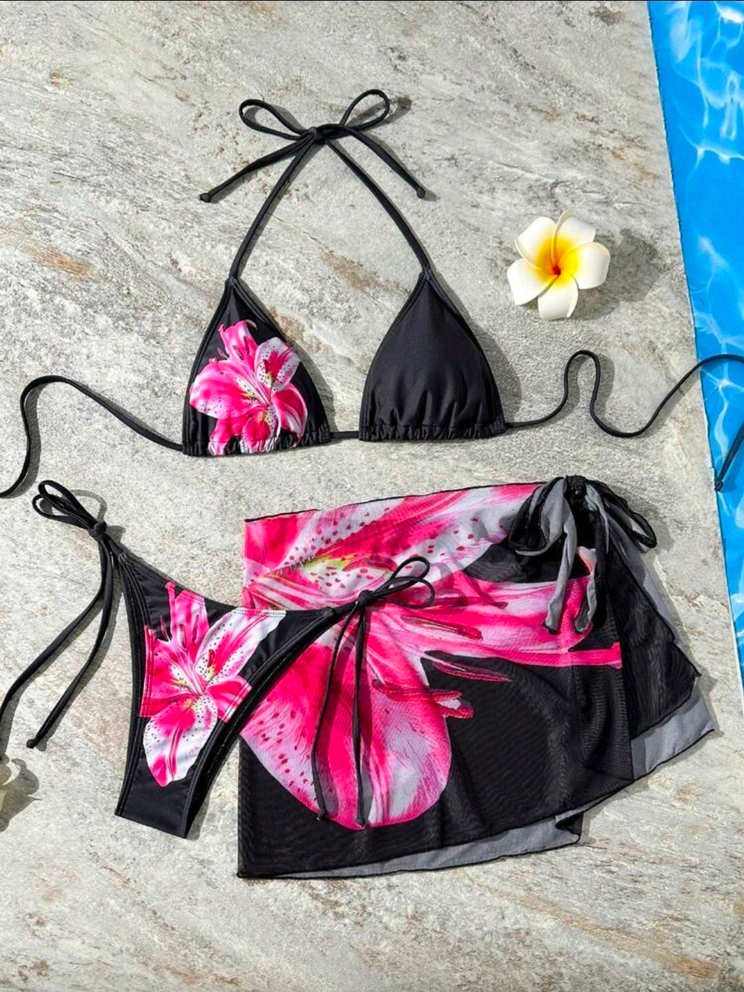 Black Floral Swimwear
