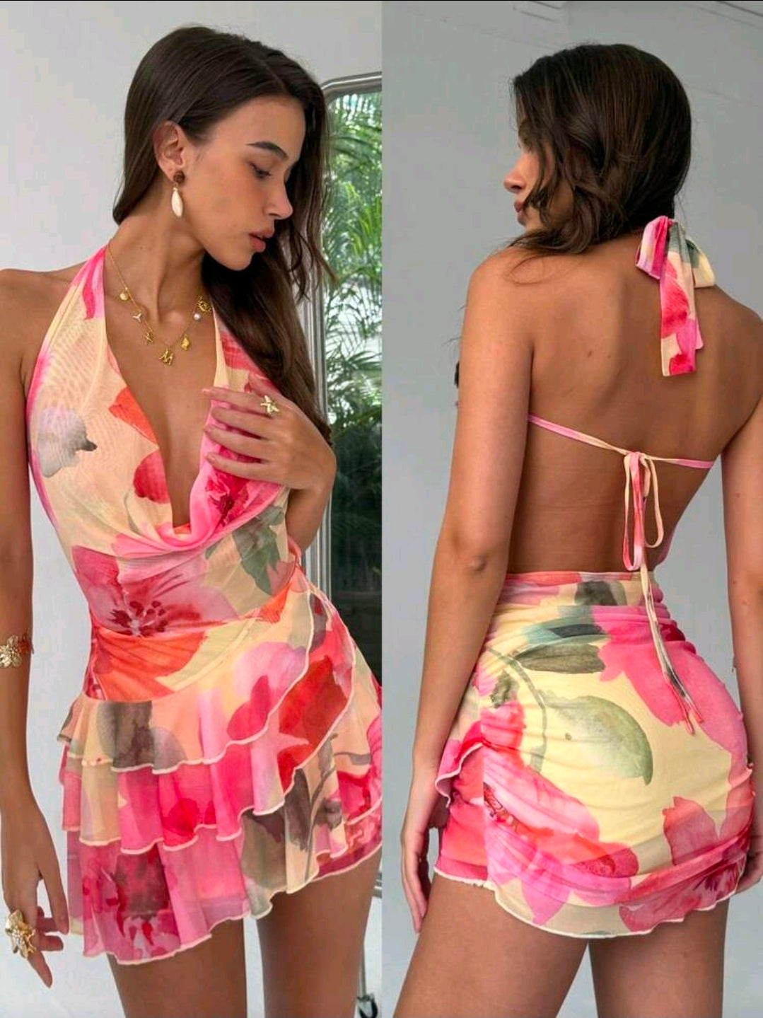 Floral Cowl Dress