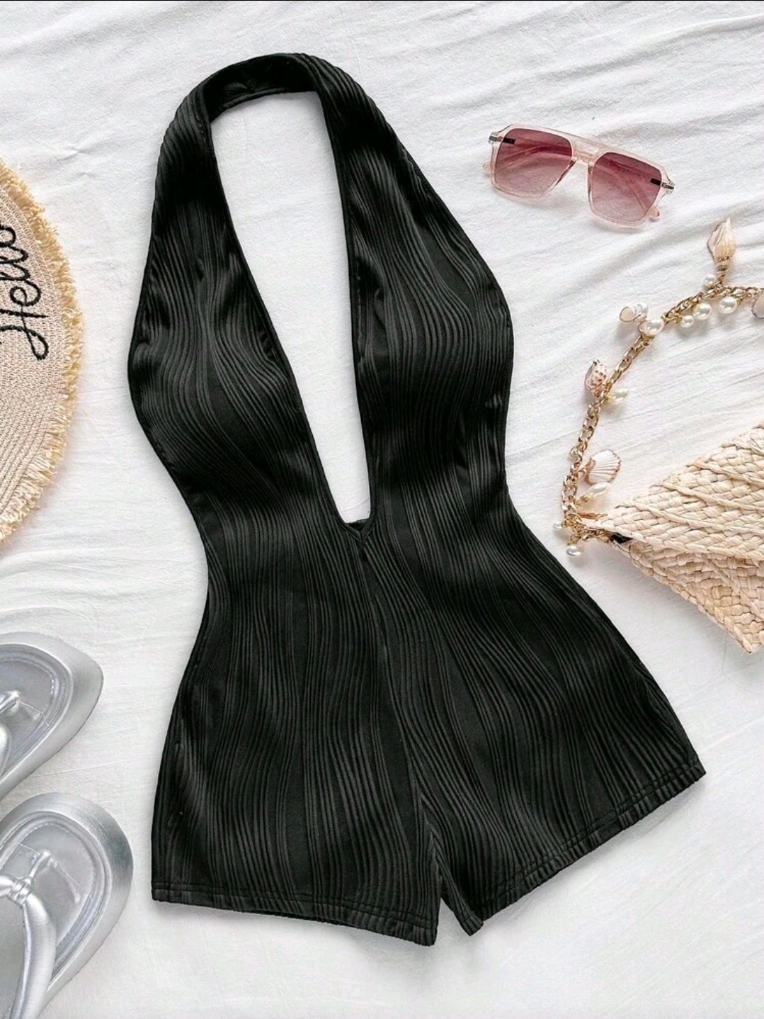 Textured Black Romper