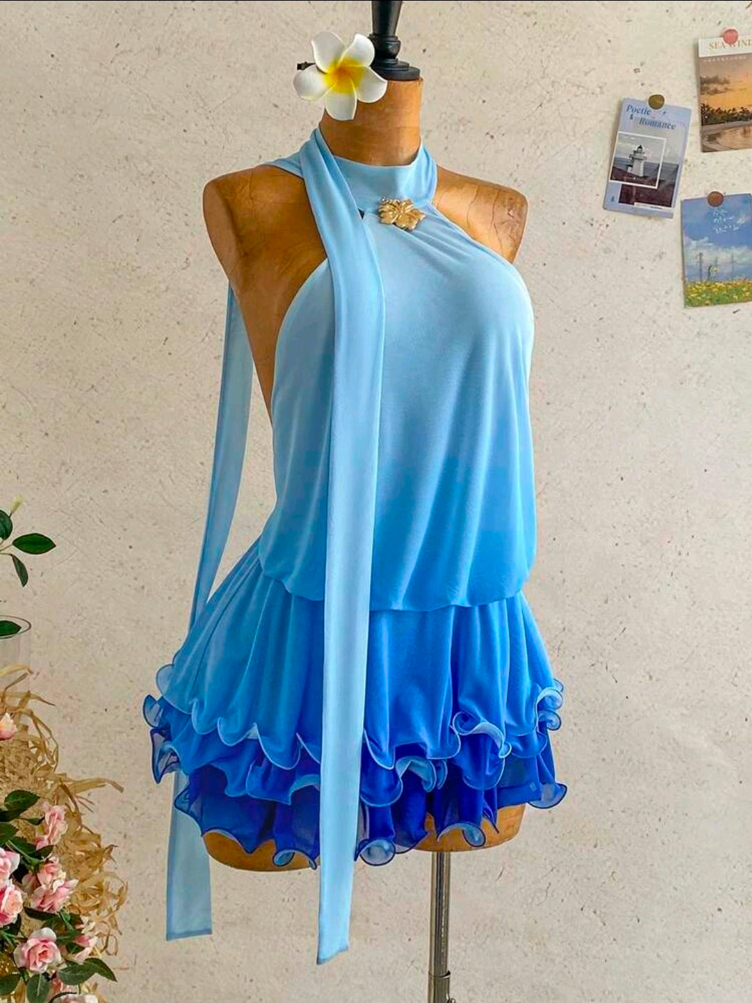 Ombre Blue Ruffle Dress