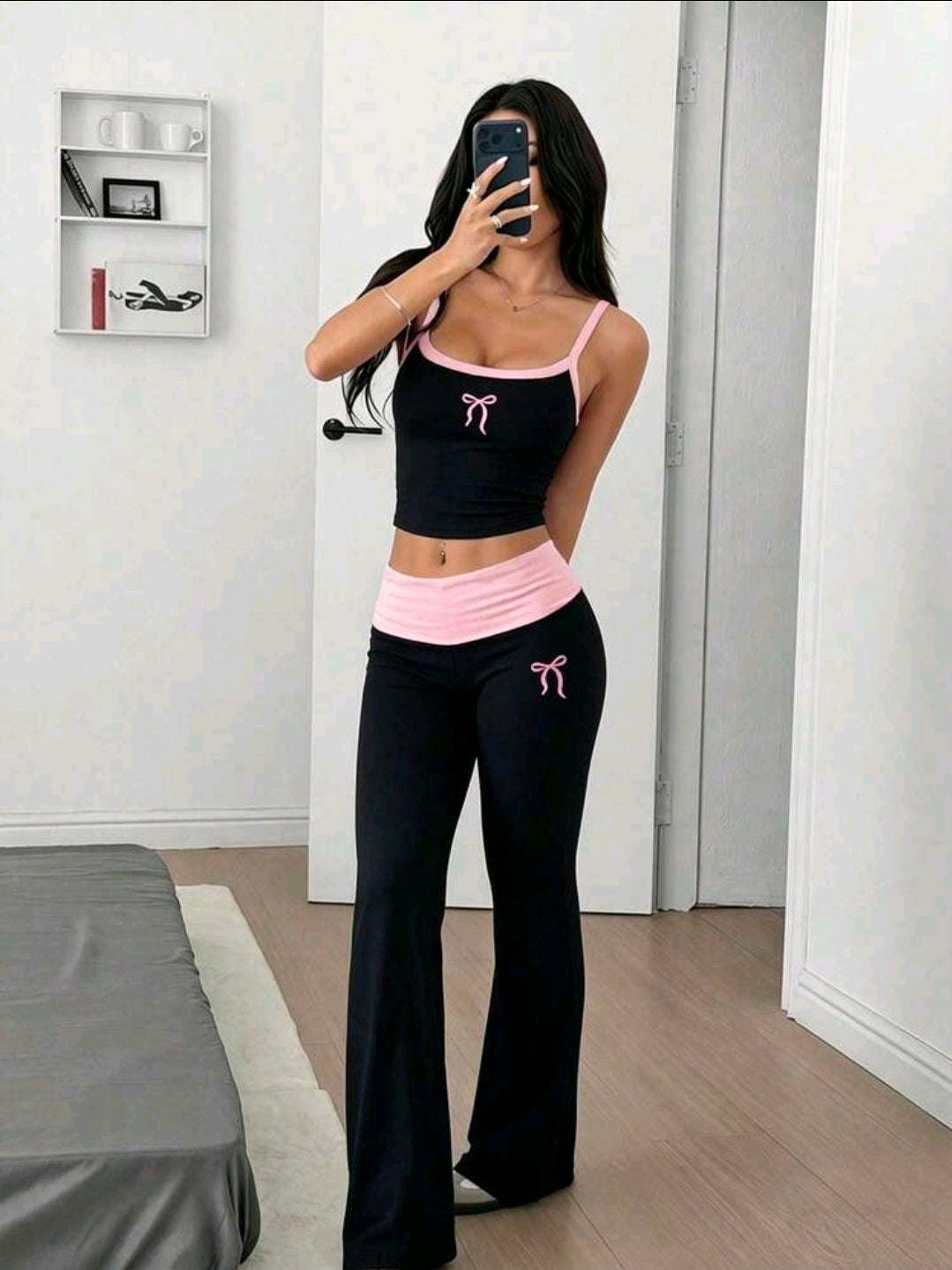Black Pink Bow Two Piece