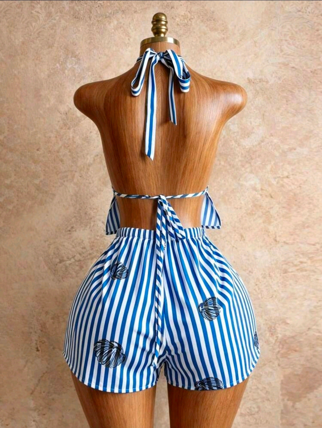 Seashell Stripe Top & Shorts Two Piece Set - Blue