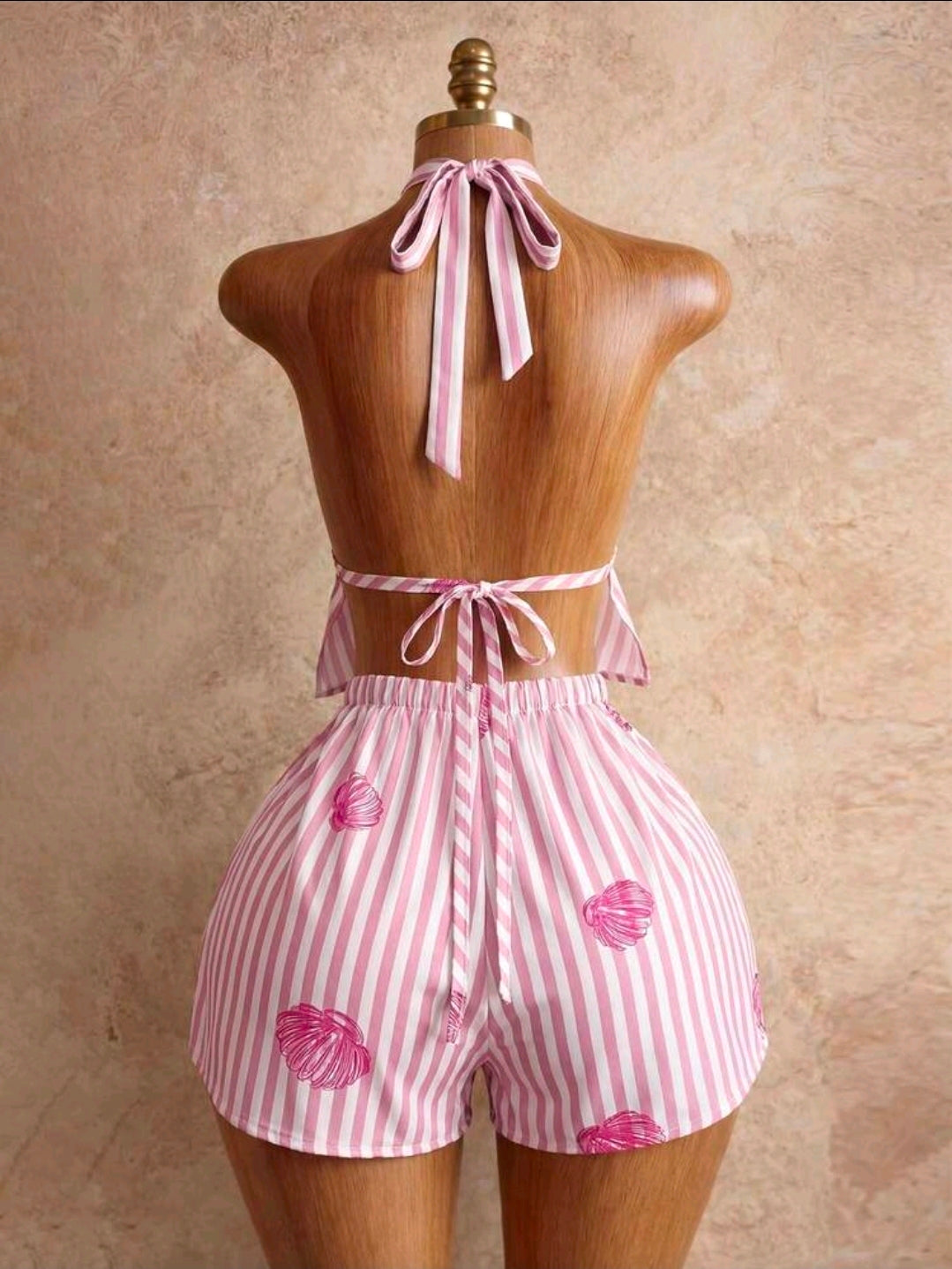 Seashell Stripe Top & Shorts Two Piece Set - Pink
