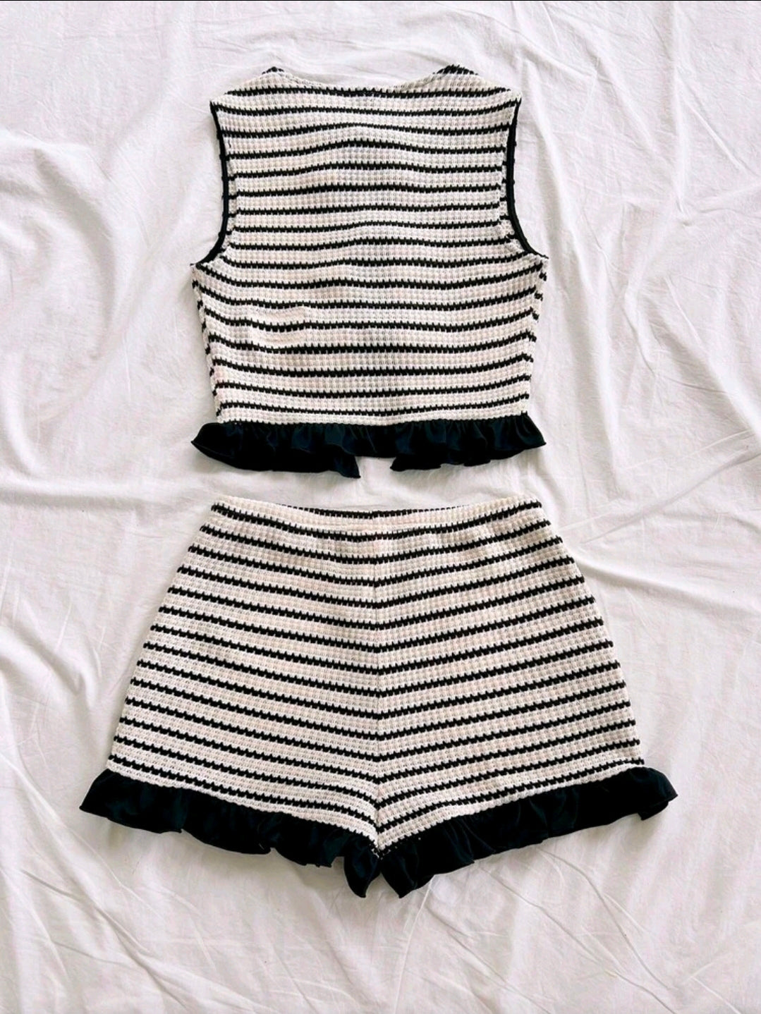 Bow Top & Shorts Crochet Two Piece Set