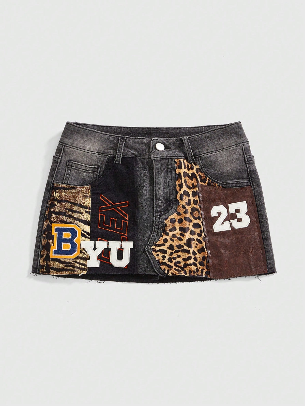 Denim Leopard Skirt - Black
