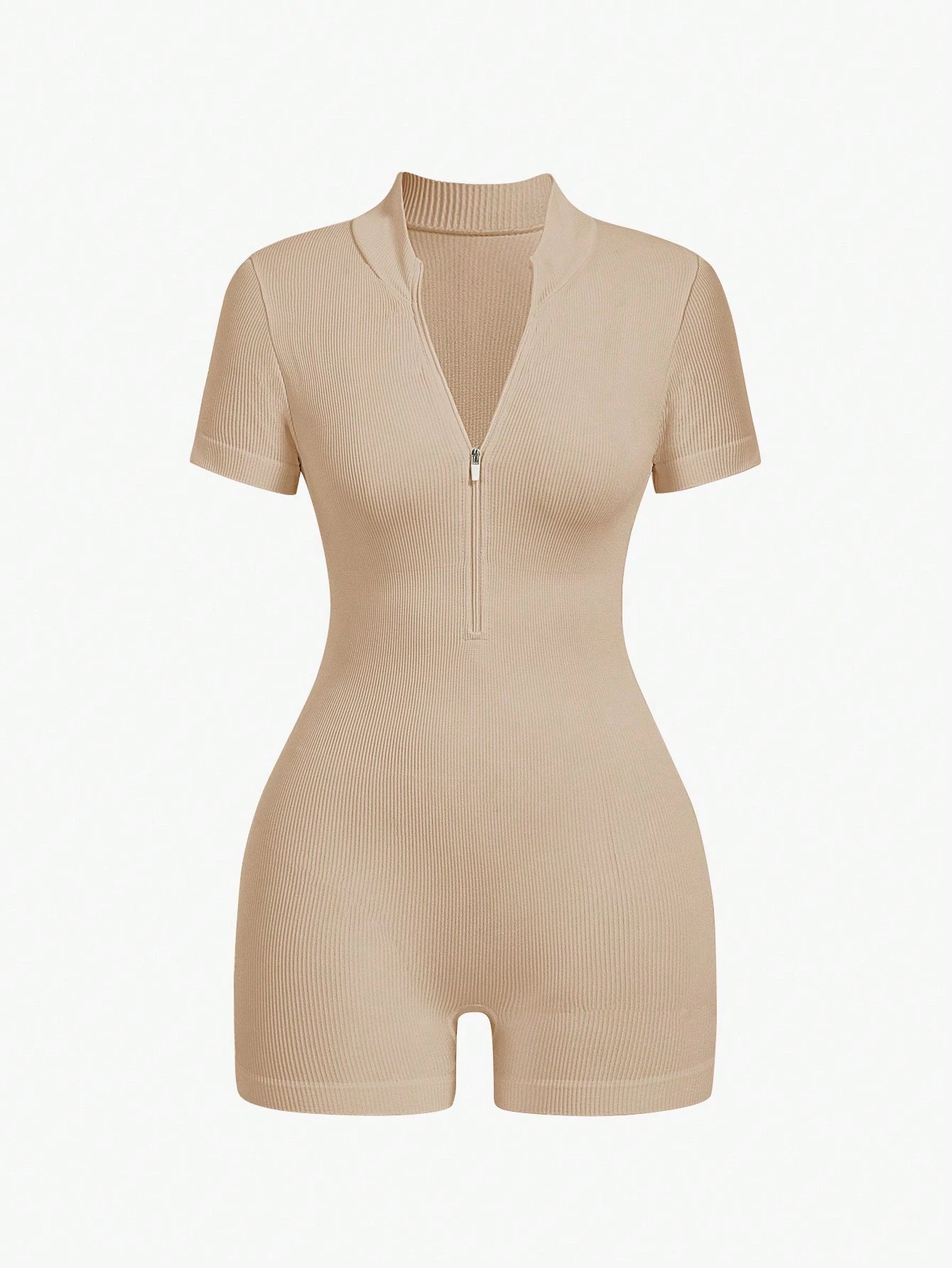Zip-Up Romper - Camel