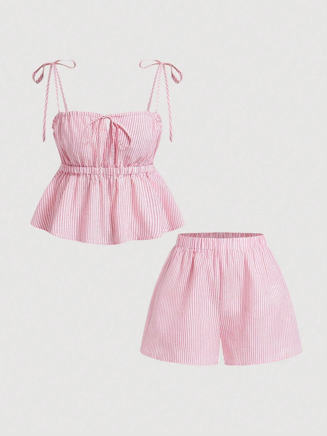 Striped Top & Shorts Two Piece Set - Pink
