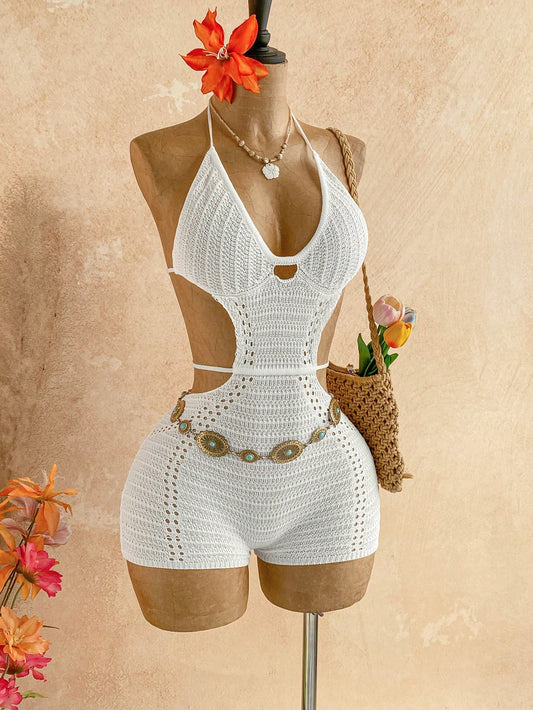 White Crochet Romper
