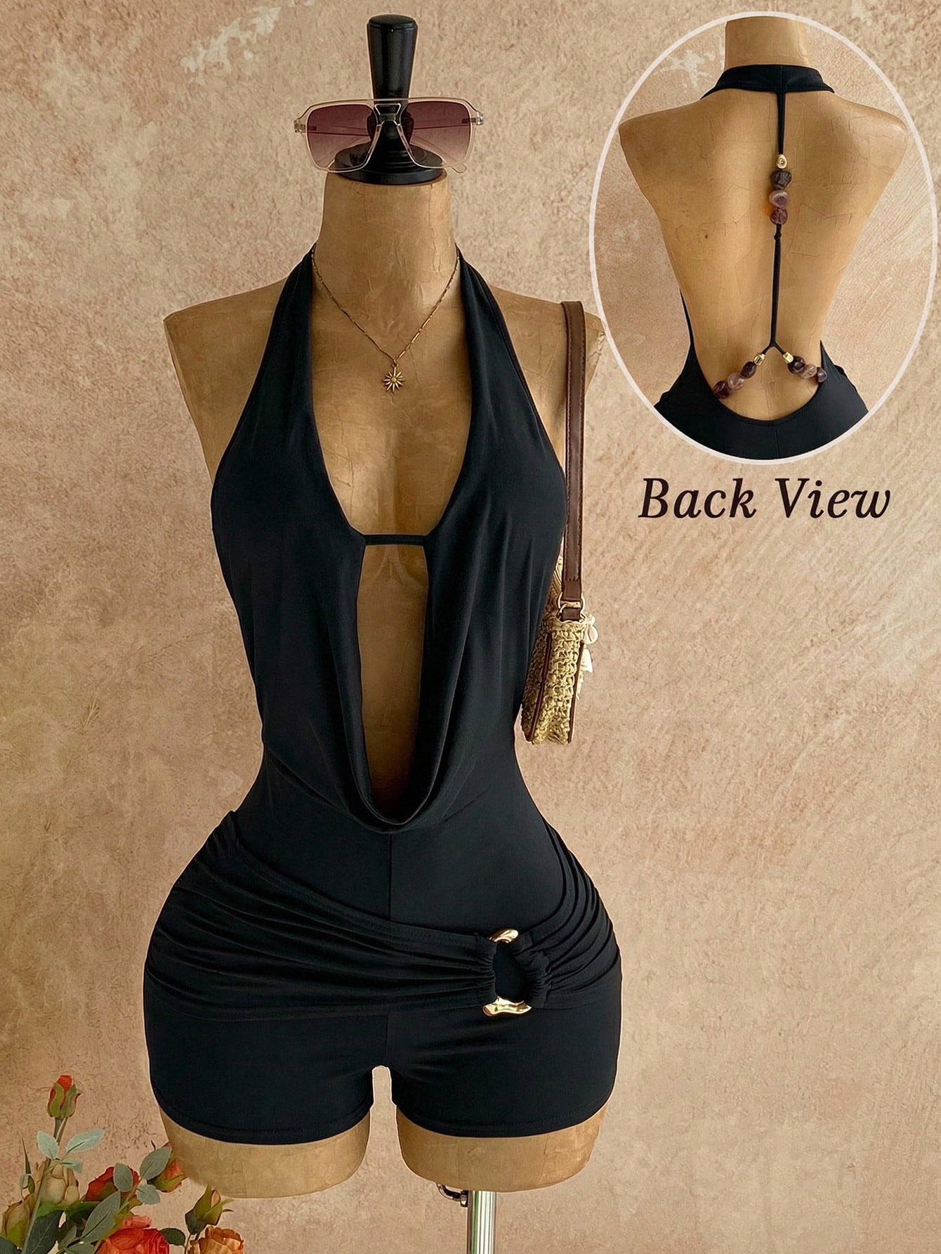 Beaded Black Romper