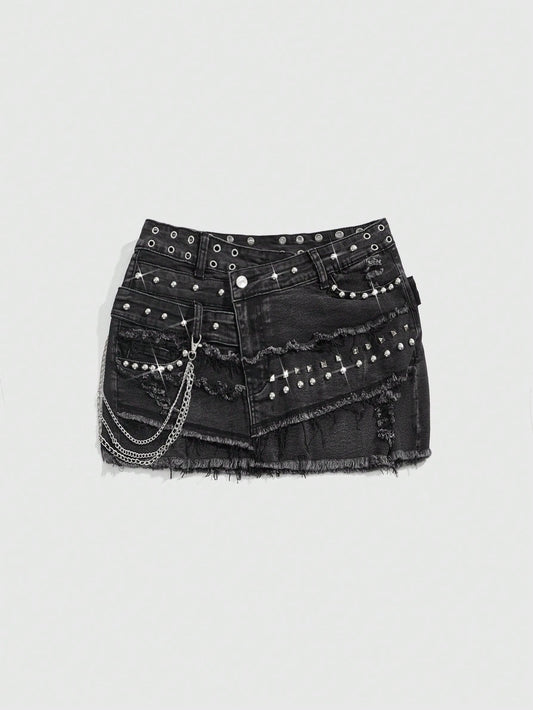 Denim Mini Skirt - Black