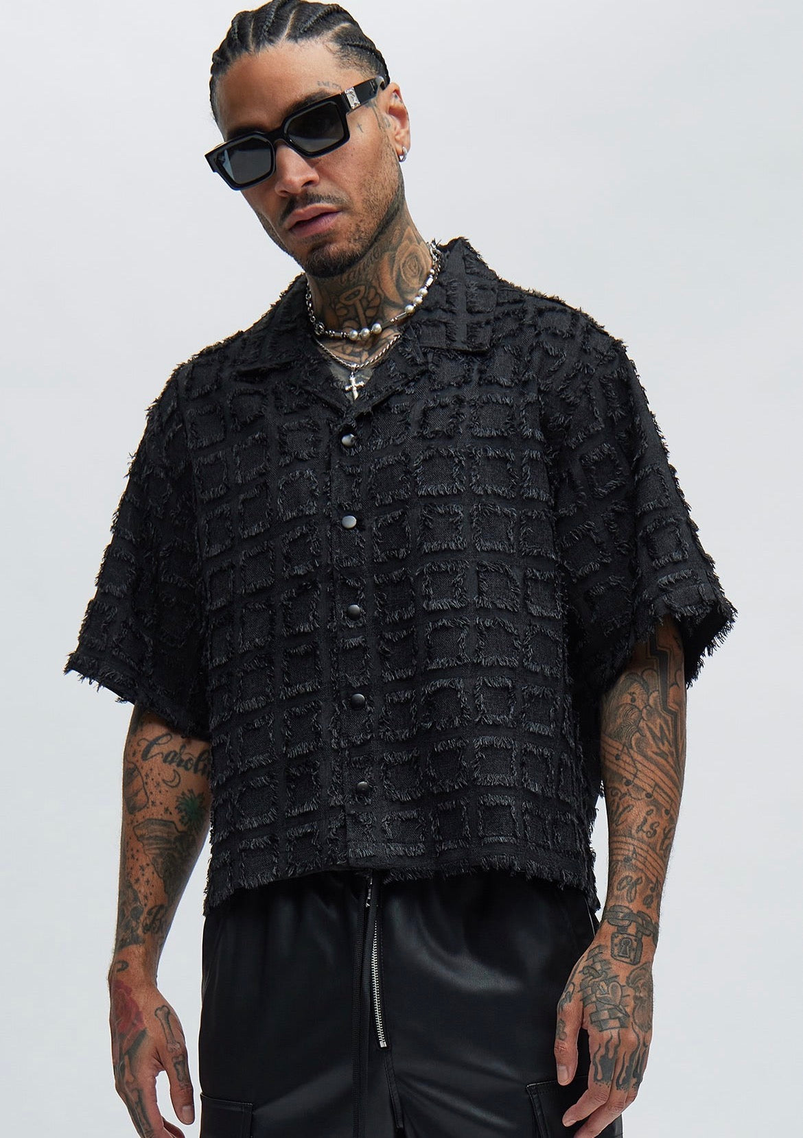 Plain Black Fur Button Up Shirt