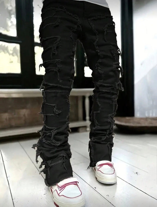 Black Distressed Flared Jeans