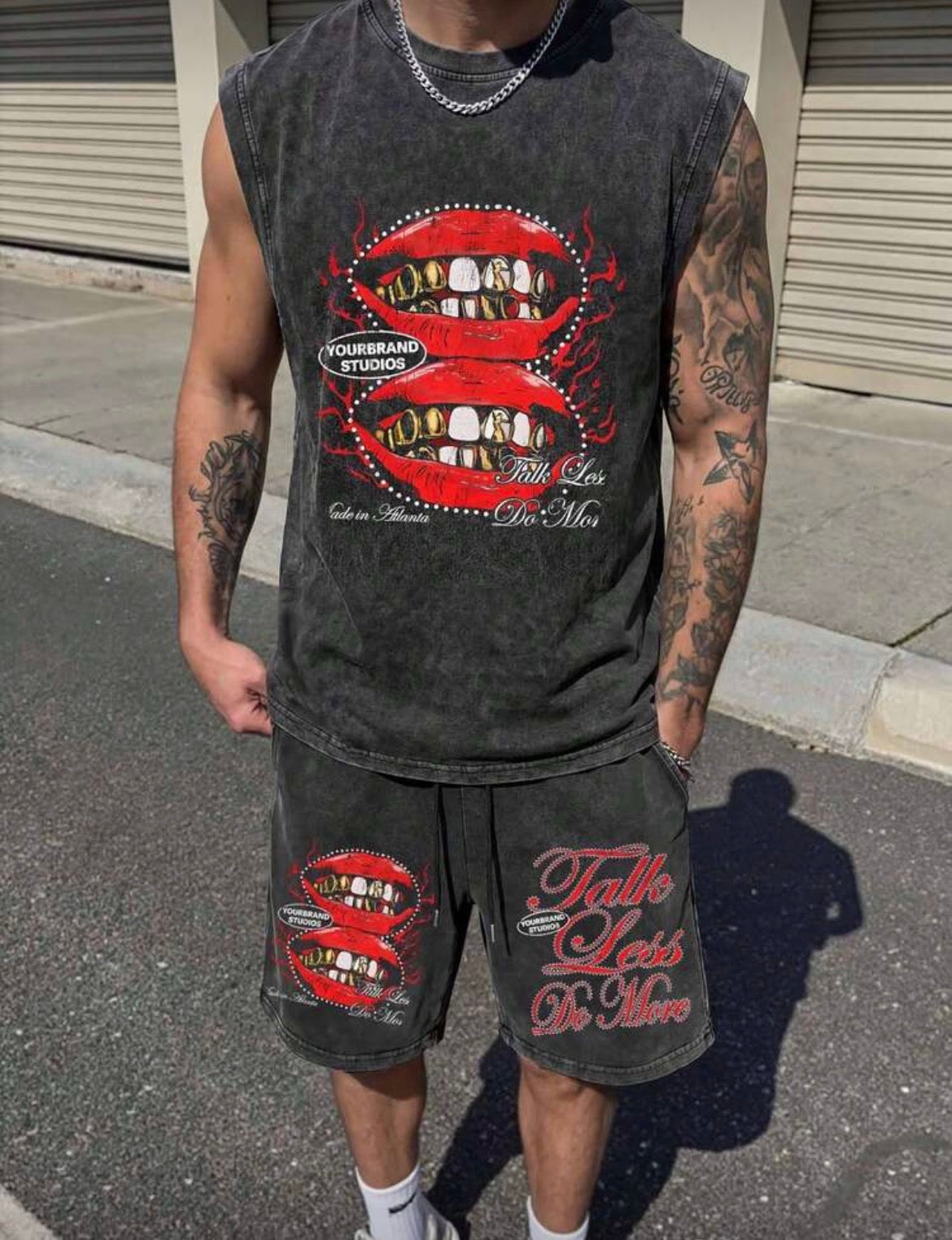 Men Lip Sleeveless Two Piece