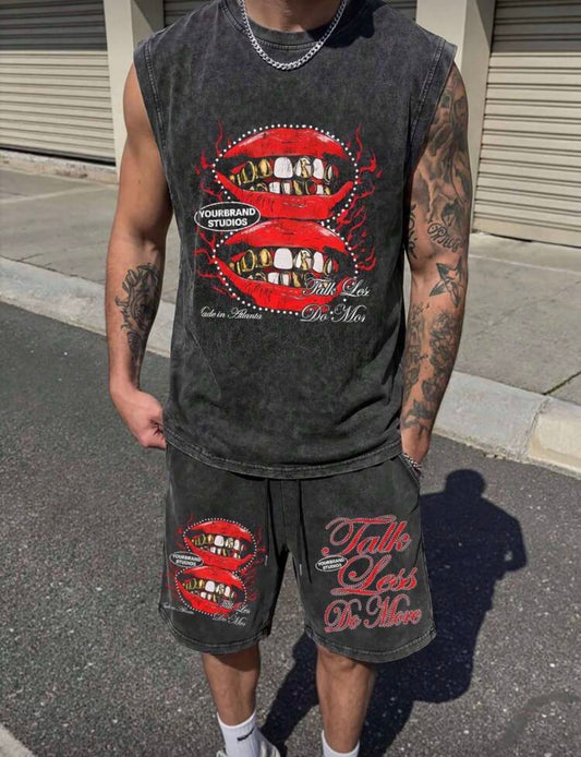 Men Lip Sleeveless Two Piece