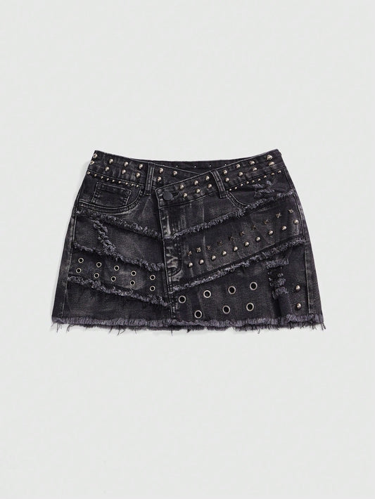 Denim Mini Skirt - Black