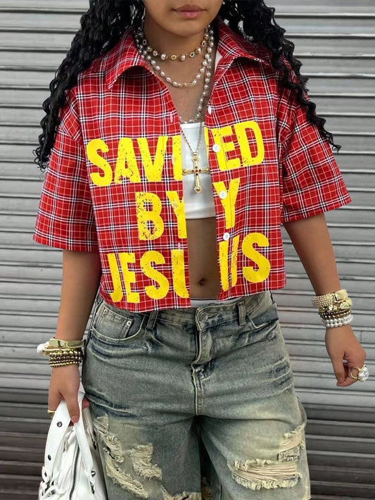 Cropped Checkered Shirt - Red