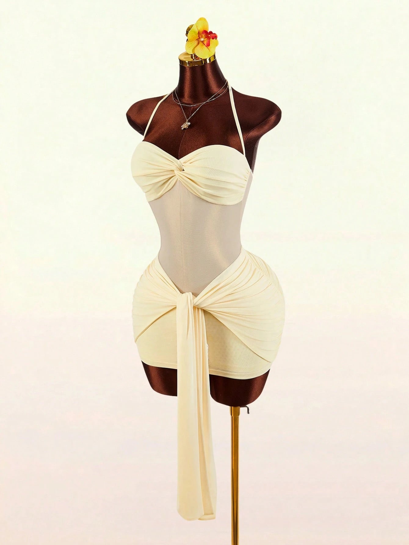 Halter Mini Dress - Light Yellow