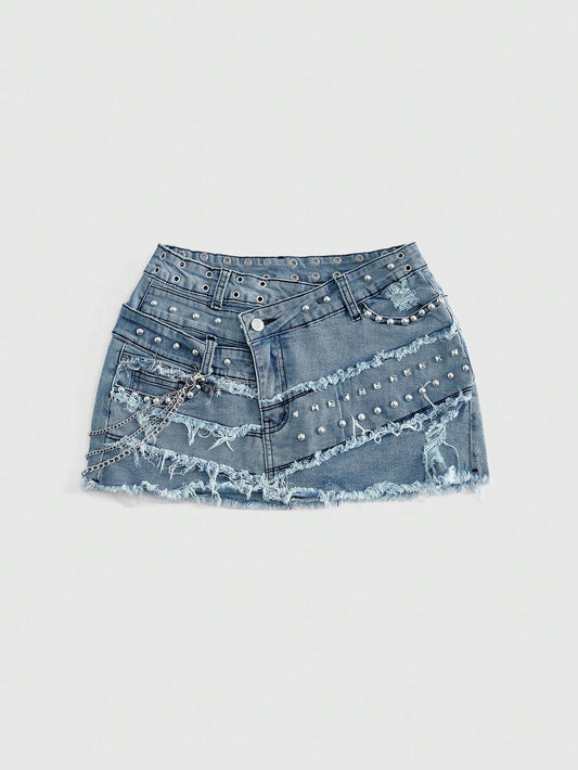 Denim Mini Skirt - Blue