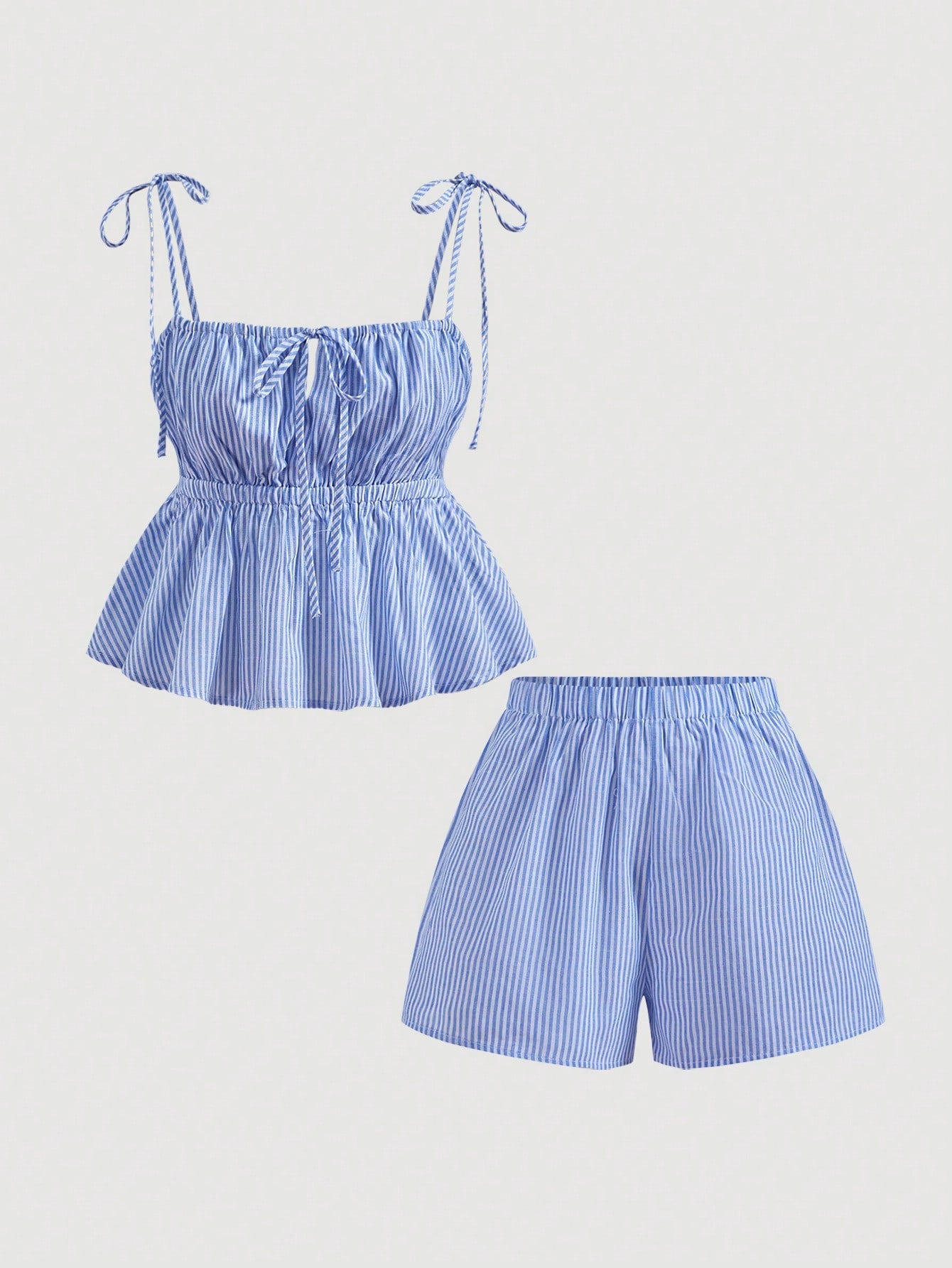 Striped Top & Shorts Two Piece Set - Blue