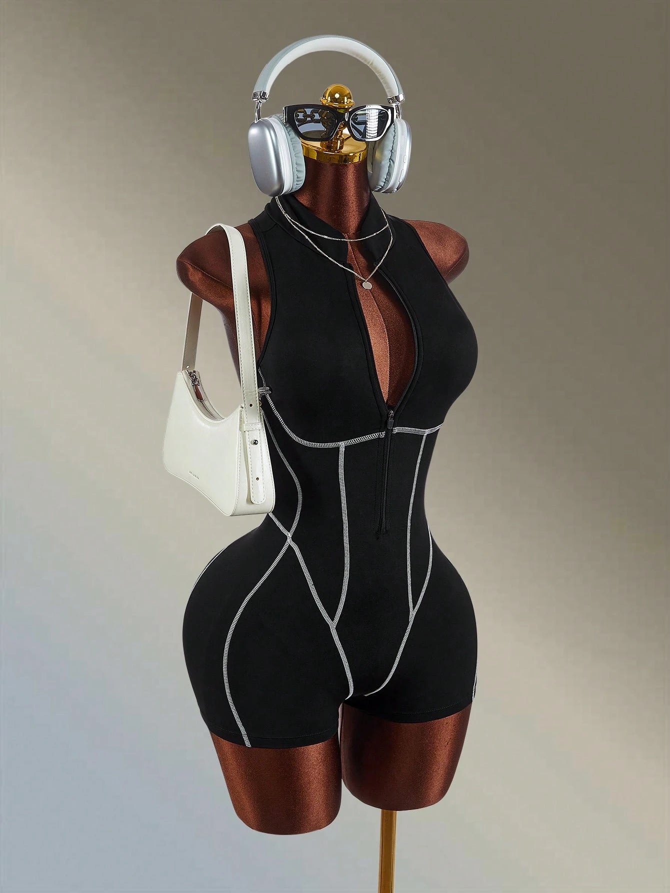 Zip-Up Contrast Romper
