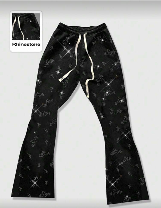 Rhinestones Flare Sweatpants
