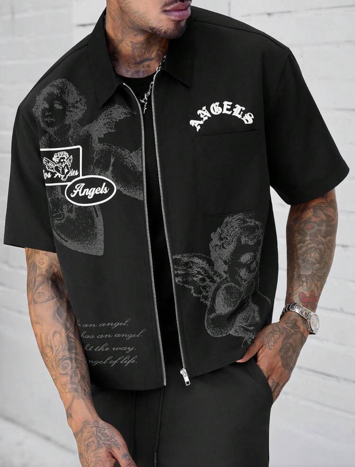 Angels Zipper Black Shirt