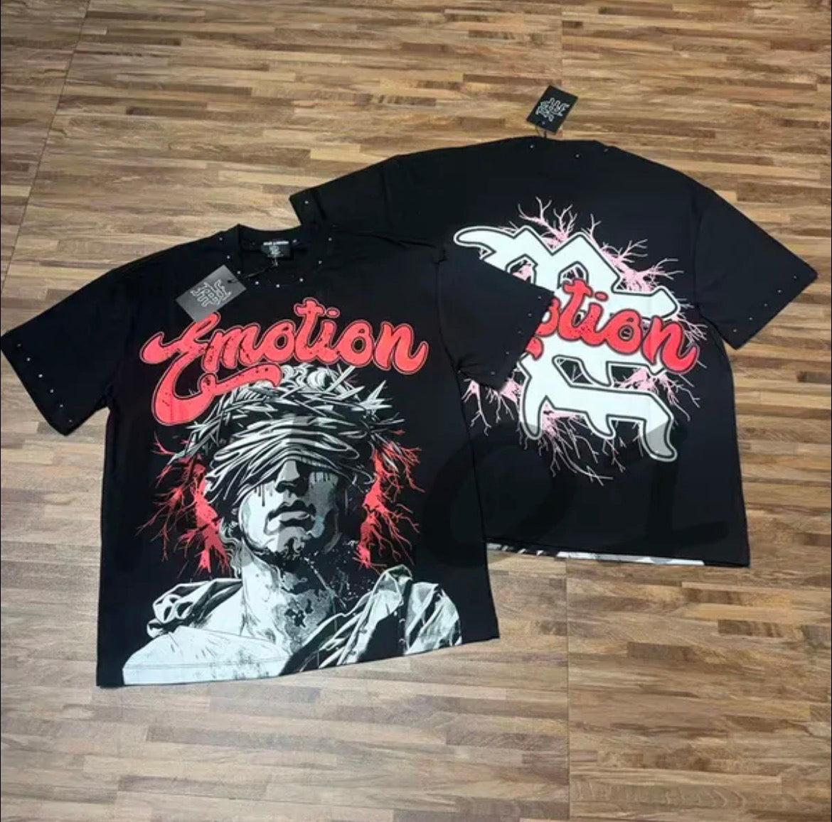 Mixed Emotion Red Letter Black T-Shirt