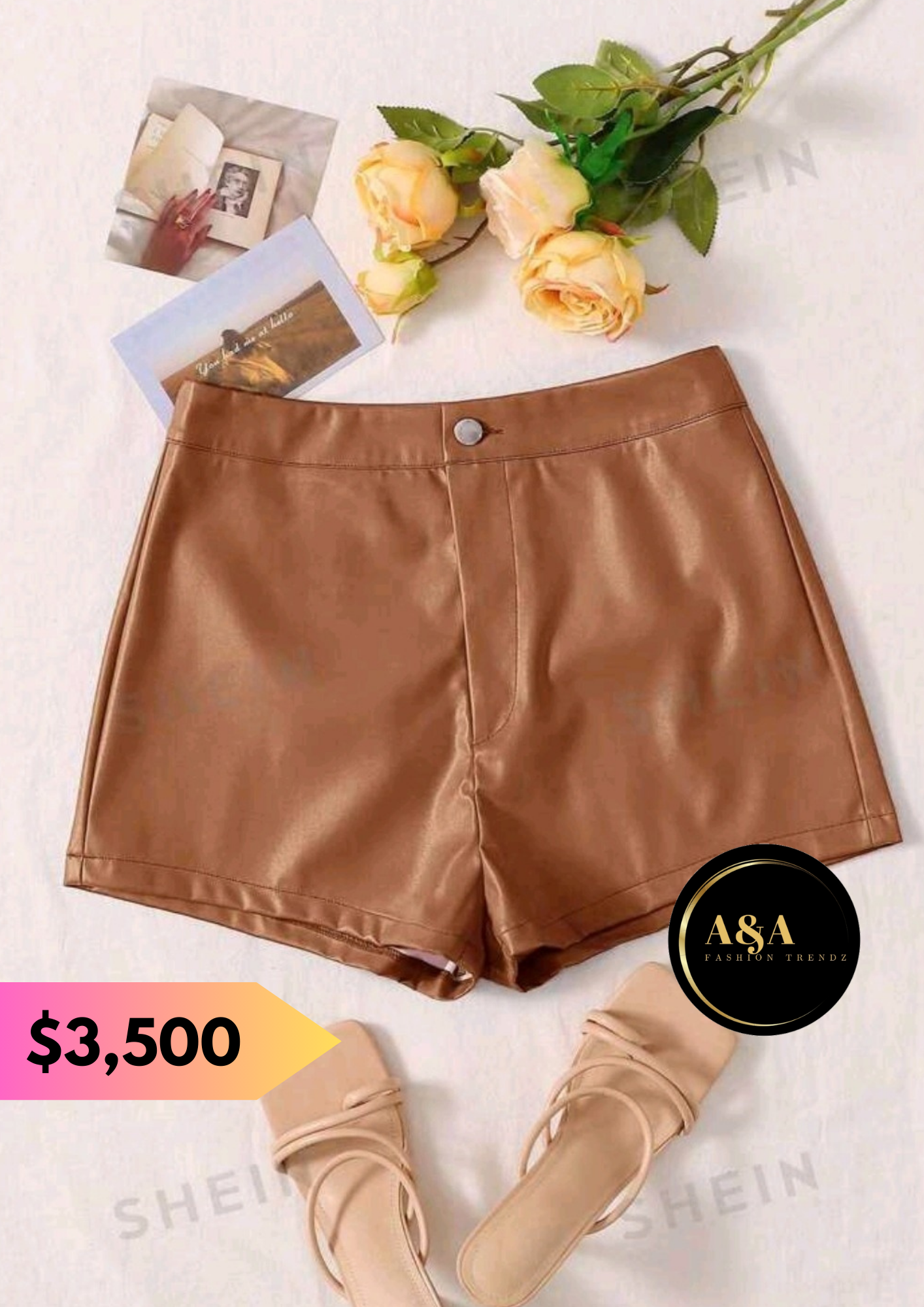 Brown PU Shorts