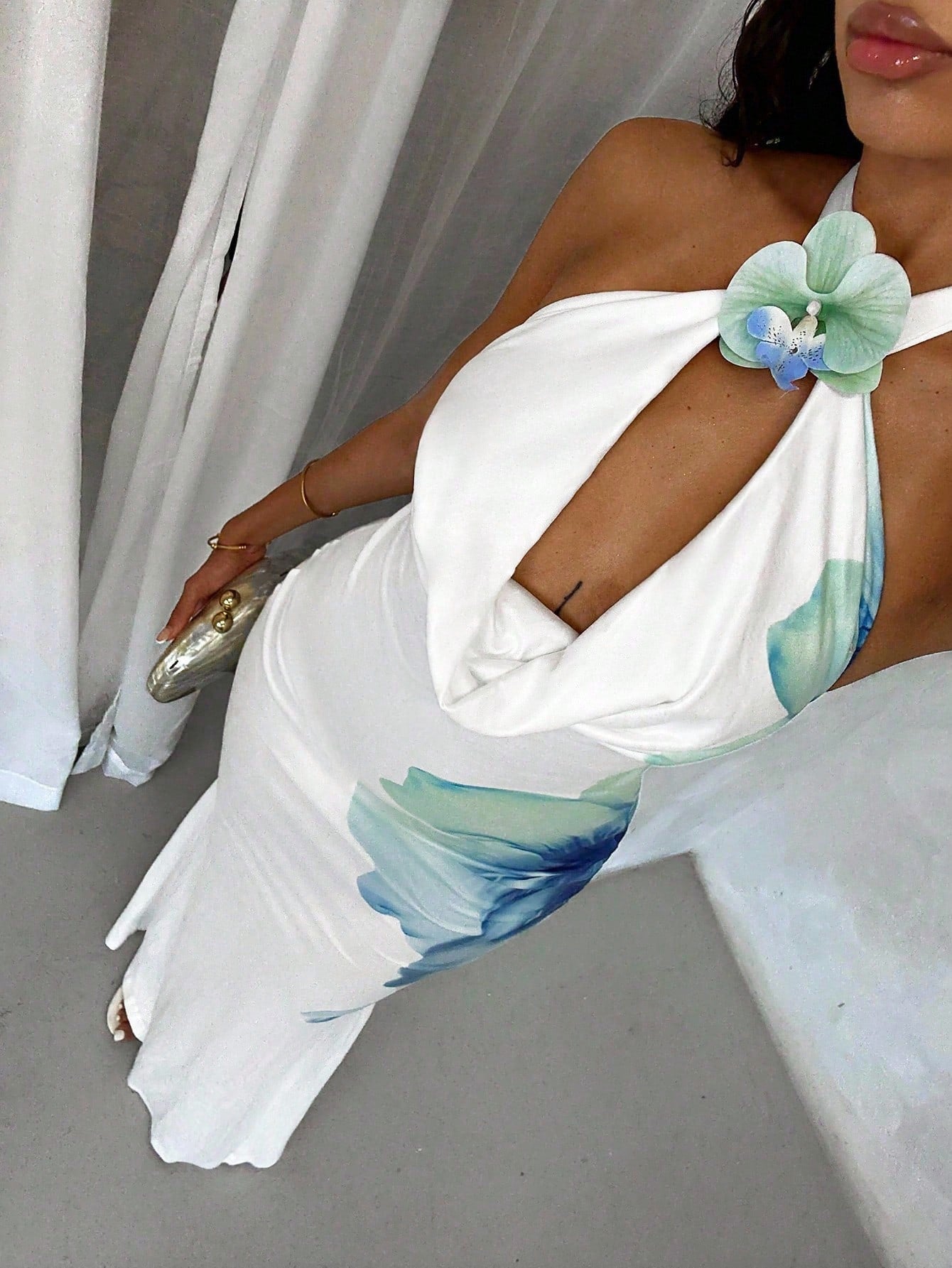 White Blue Floral Dress