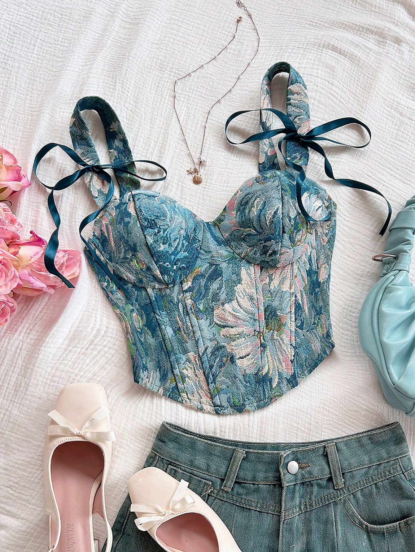 Blue Floral Bustier