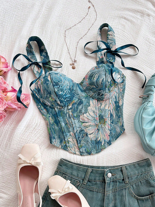 Blue Floral Bustier