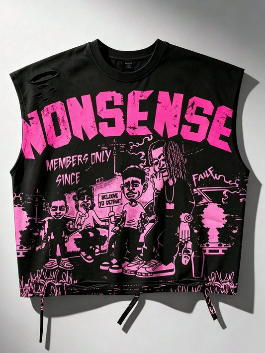 Cropped Nonsense Tee - Black/Pink